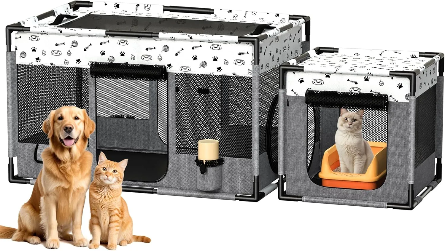 Portable Cat Playpen, Pet Dog Playpen, Kitten Puppy Play Pen for Indoor/Outdoor, Collapsible Cats Cages Enclosed Tent with Carrying Case, PVC Pipe Frame, 600D Oxford, 39" x 24" x 22"