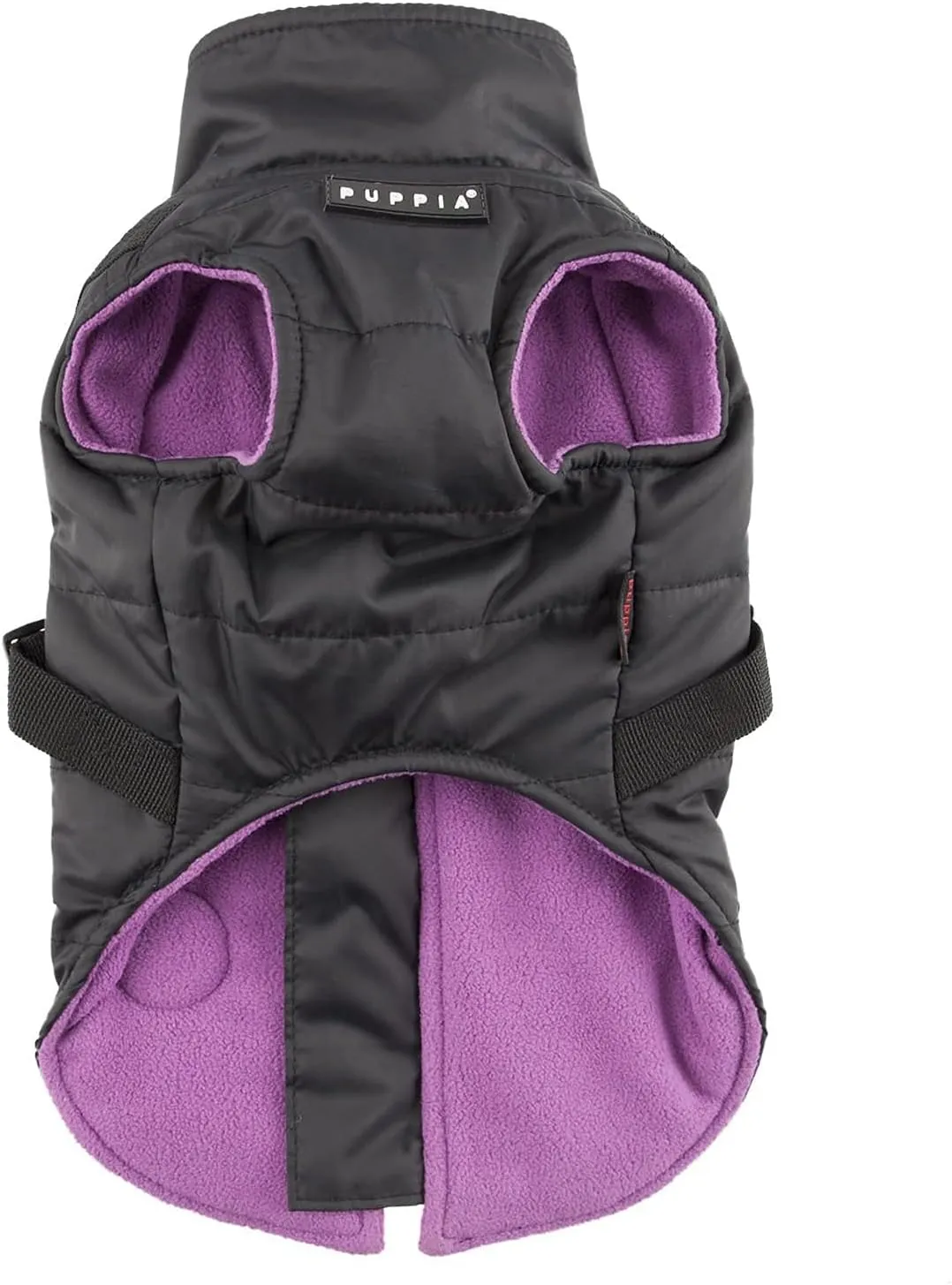 Puppia Mountaineer Winter Dog Coat with integrated harness No Pull Cold Weather Waterproof Warm Fleece Back Zipper for Small & Medium Dog, BLACK, Small