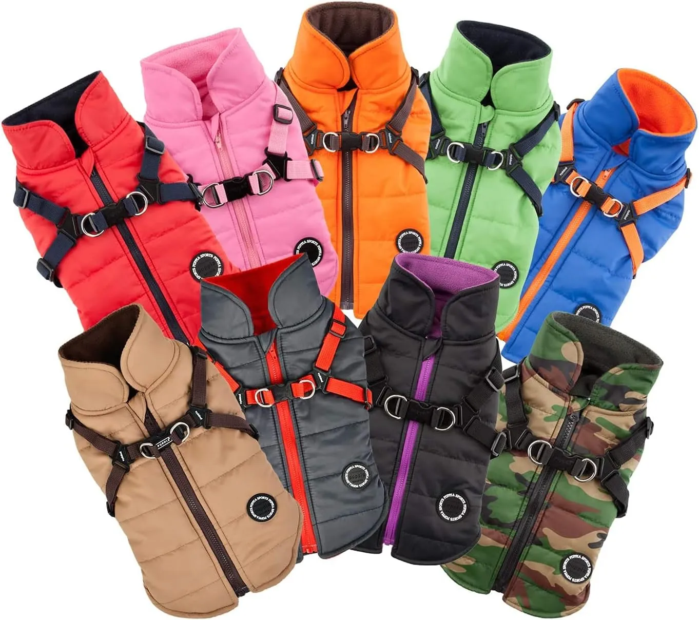 Puppia Mountaineer Winter Dog Coat with integrated harness No Pull Cold Weather Waterproof Warm Fleece Back Zipper for Small & Medium Dog, BLACK, Small