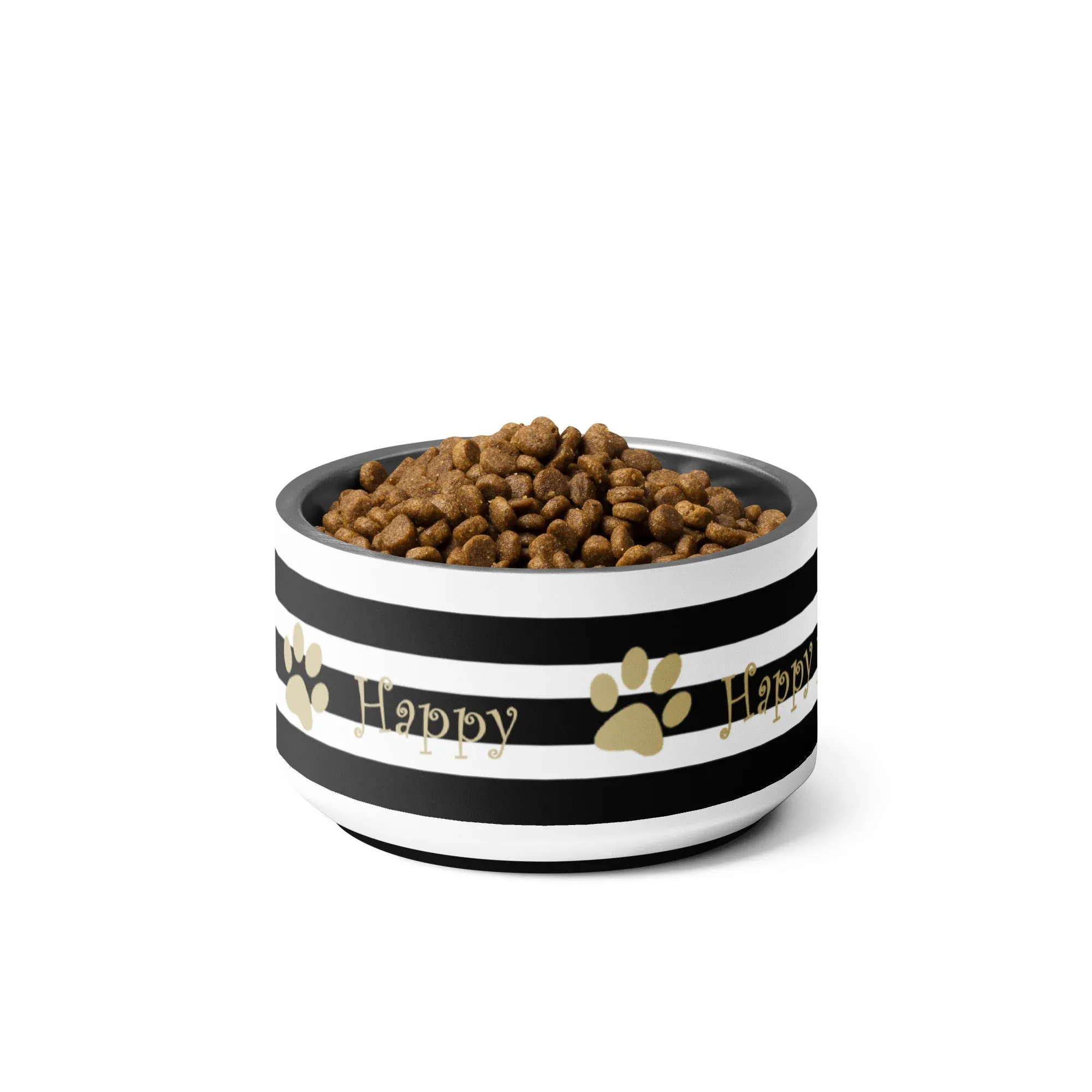 "HUNGRY PAWS HERE" Black and White Stripe 18 oz. Stainless Steel Pet Bowl