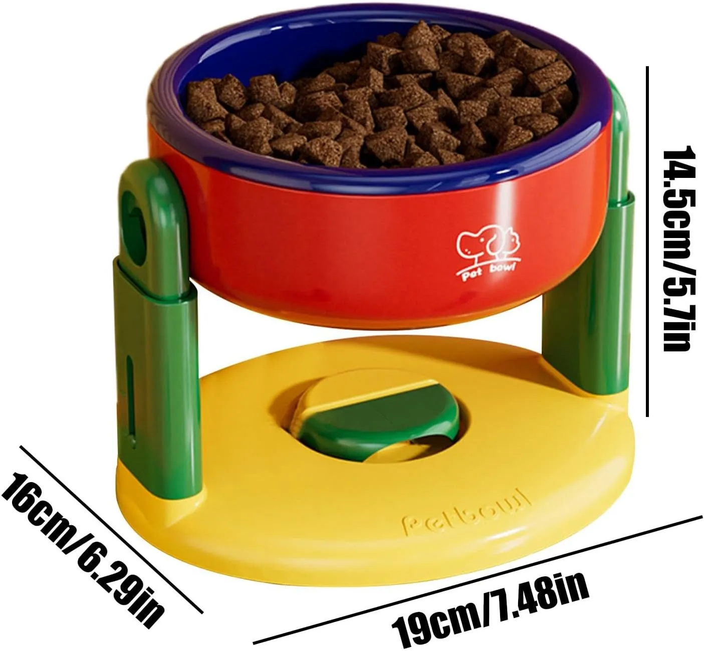 Raised Cat Bowl, Tilted Elevated Food and Water Bowl, Anti Vomiting Design, Suction Cup Base, 7.48x6.3x5.71 inches, Adjustable Height Feeder for Kittens, Puppies, Small Dogs