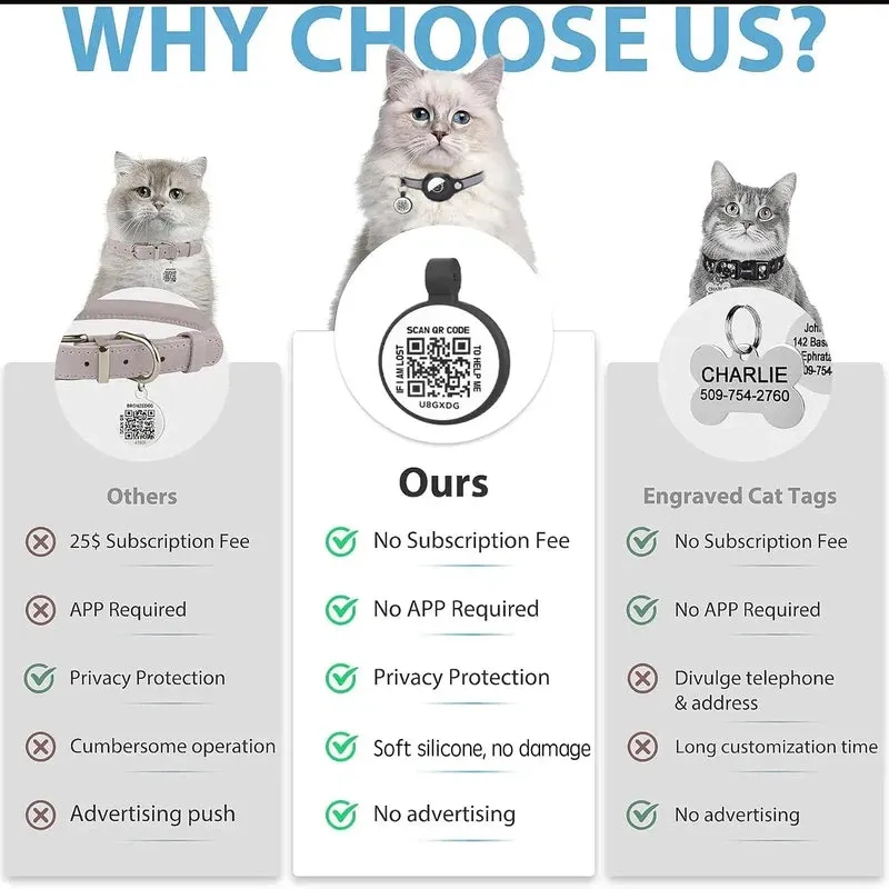 Reflective Cat Collar with Airtag Holder & QR Tag