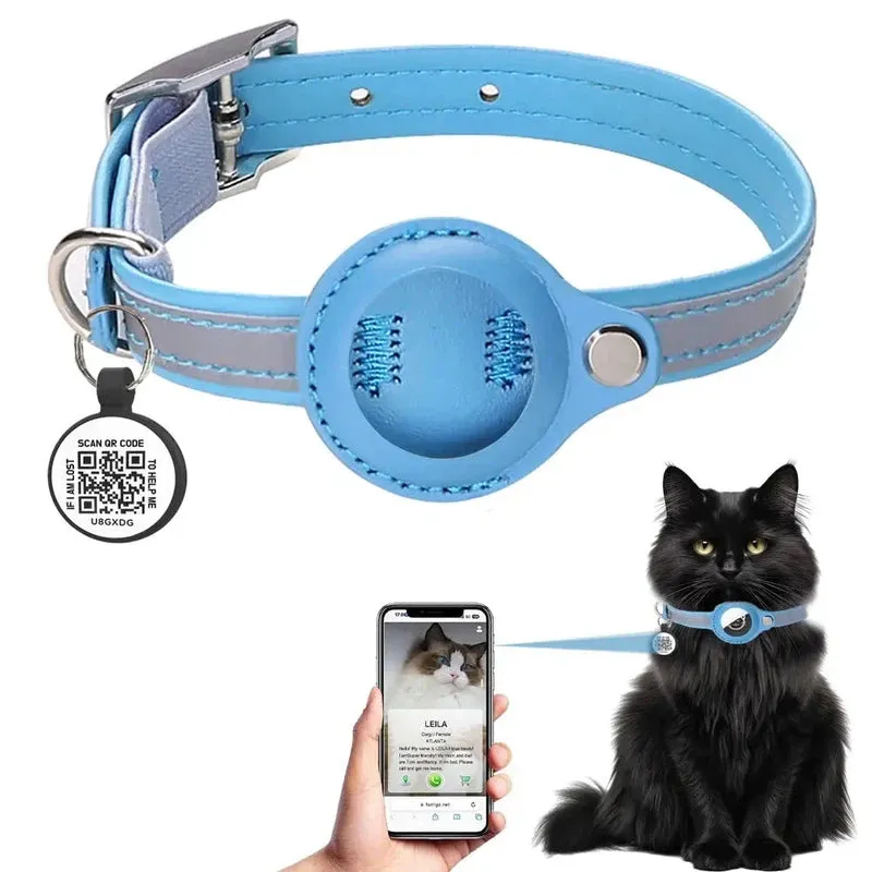 Reflective Cat Collar with Airtag Holder & QR Tag