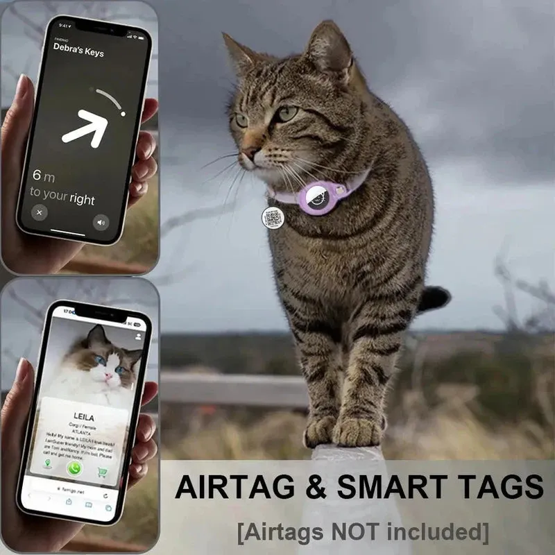 Reflective Cat Collar with Airtag Holder & QR Tag