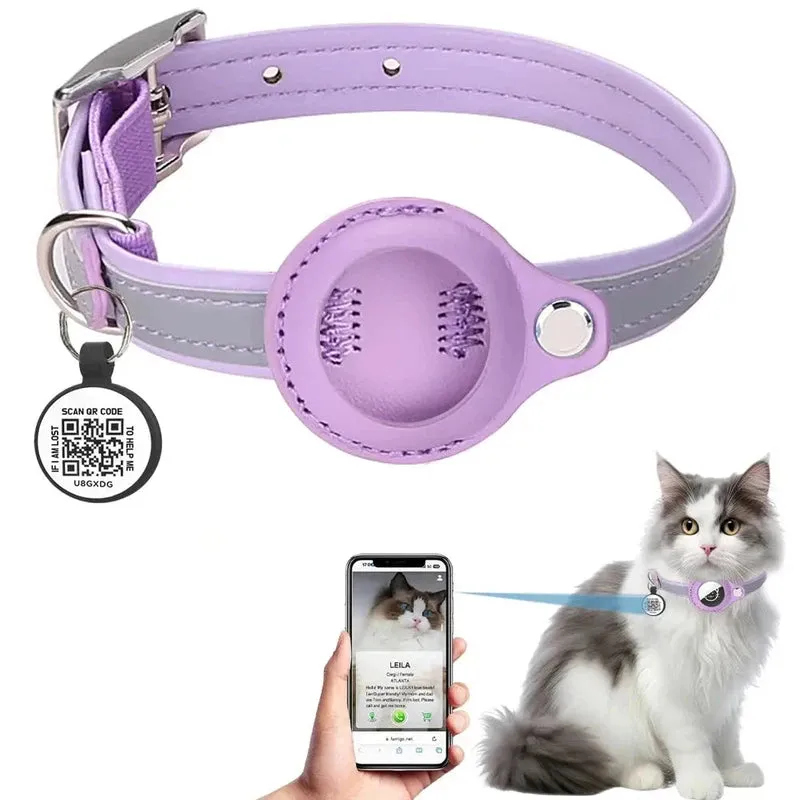Reflective Cat Collar with Airtag Holder & QR Tag