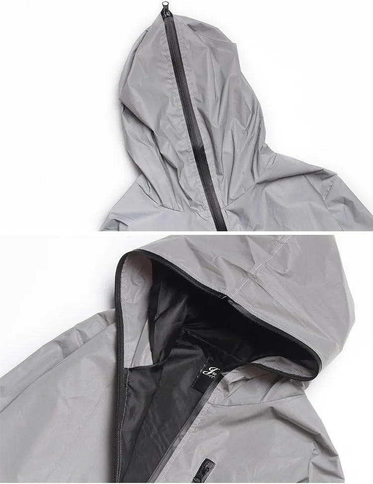 Reflective Coat Hooded Windbreaker Fashion Runing Pocket Jacket