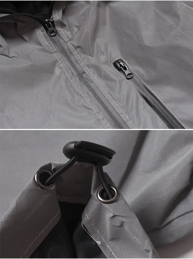 Reflective Coat Hooded Windbreaker Fashion Runing Pocket Jacket