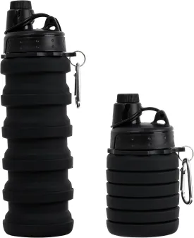Reusable BPA Free Foldable Silicone Water Bottles for Kids, Students, Adults, Travel Camping Hiking, Black