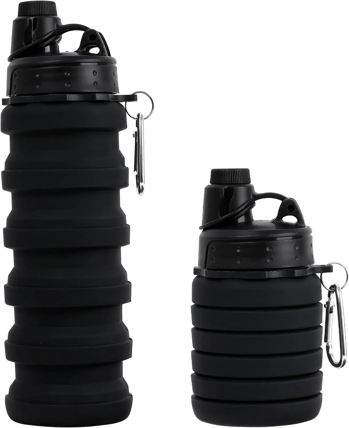 Reusable BPA Free Foldable Silicone Water Bottles for Kids, Students, Adults, Travel Camping Hiking, Black
