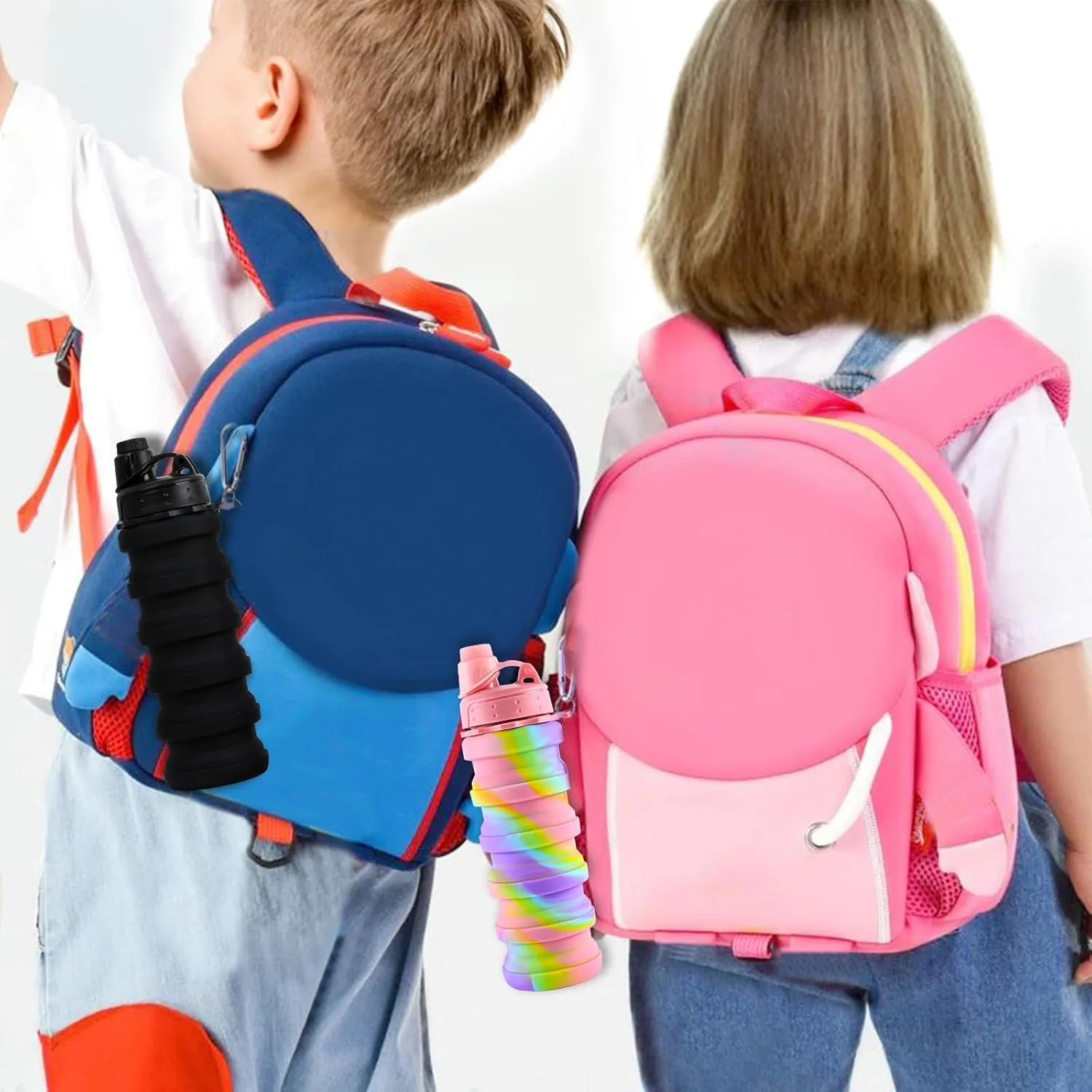 Reusable BPA Free Foldable Silicone Water Bottles for Kids, Students, Adults, Travel Camping Hiking, Black