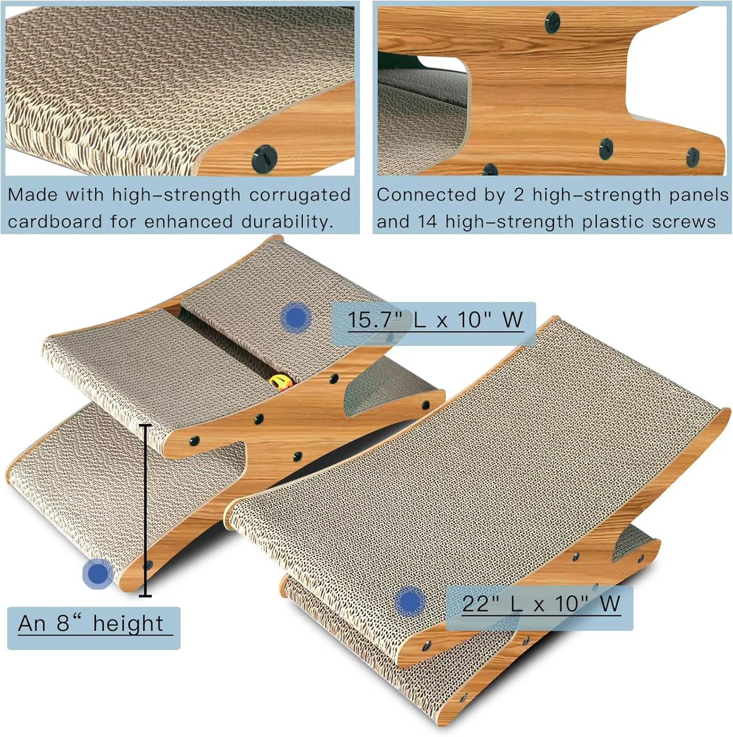 Reversible Cat Scratcher Bed, Large Scratching Board for Indoor Cats - Cardboard Pad & Durable Cat Scratcher Lounge Hammock Chair Furniture, Natural Wood Color
