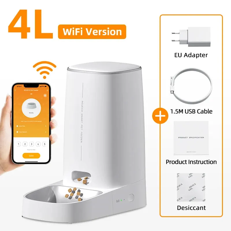 ROJECO Smart WiFi Automatic Pet Feeder – Remote Control Food Dispenser for Cats and Dogs