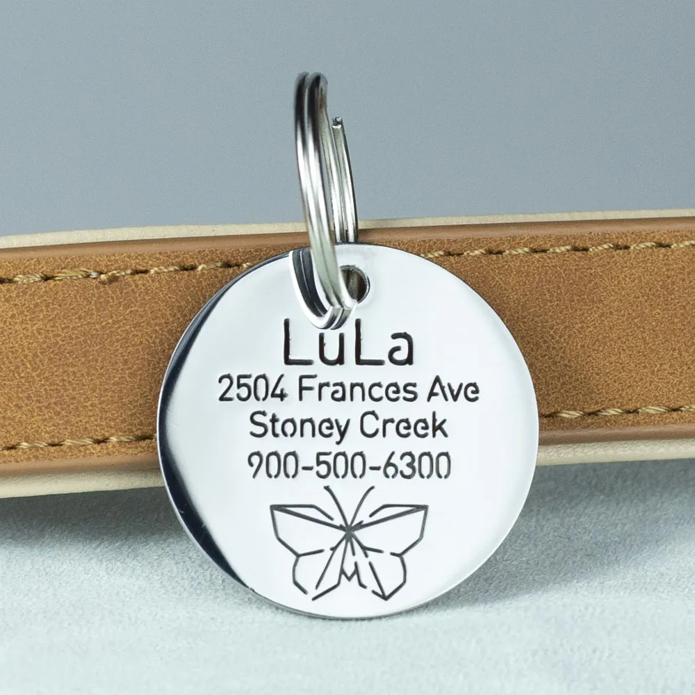 Round Dog ID Tag With Butterfly Icon