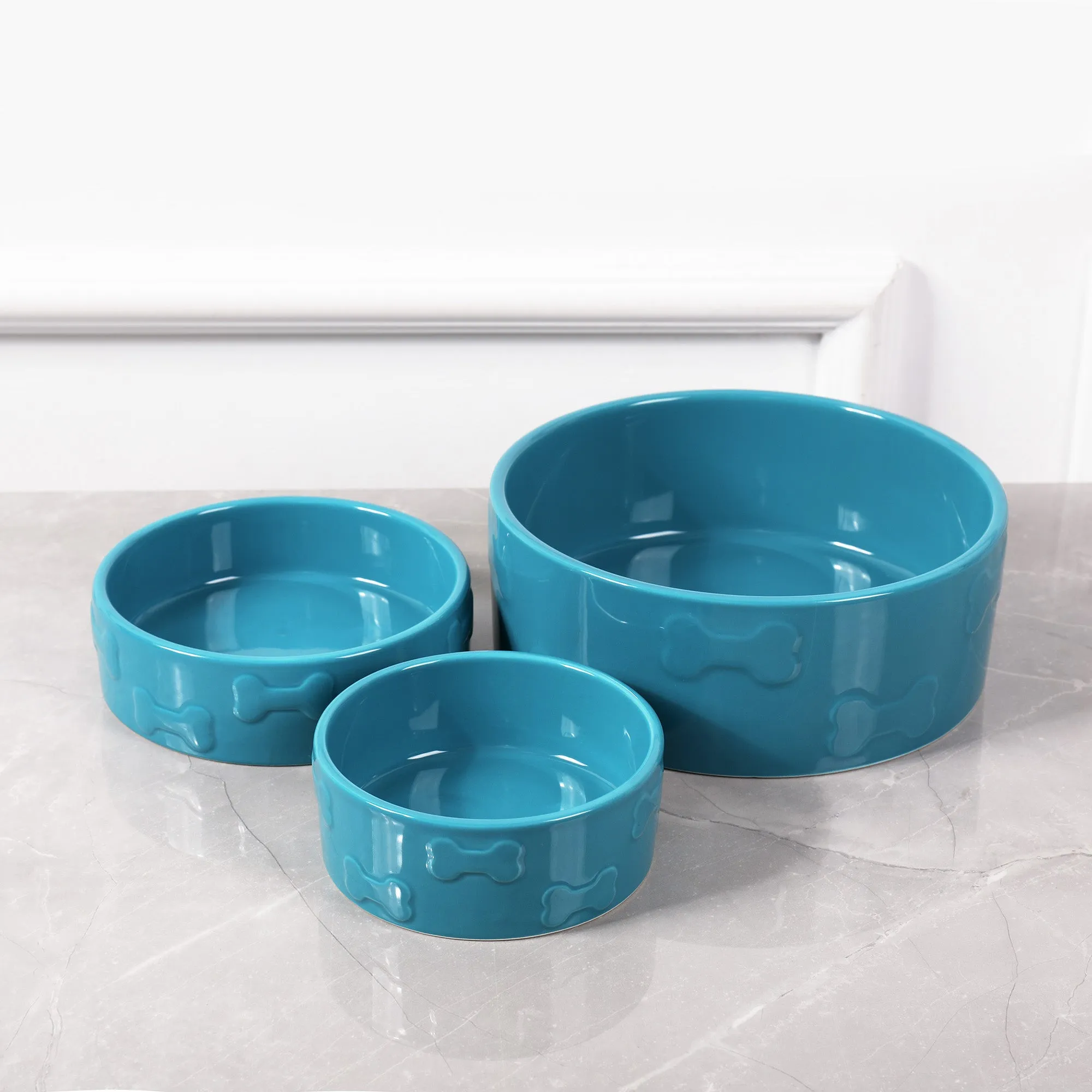 SET OF TWO MANOR PET BOWLS - AZURE