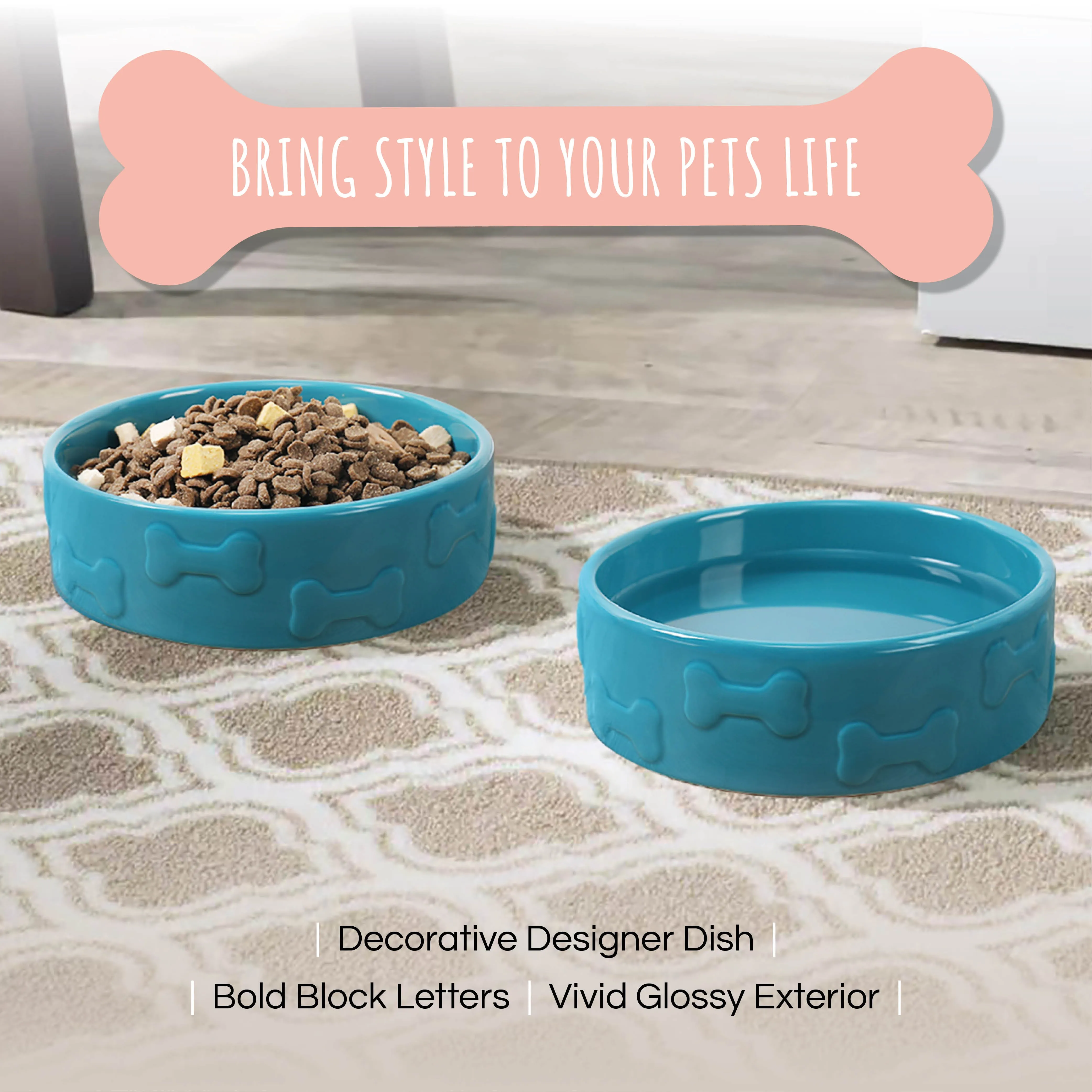 SET OF TWO MANOR PET BOWLS - AZURE