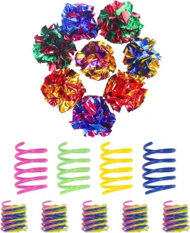 SEVENKA Cat Toys 8 Pcs Color Crinkle Balls and 24 Spring Toy, 2in/5cm Cat Balls, Kitten Toy, Plastic Spiral Springs for Swatting, Biting, Hunting, Active Healthy Play