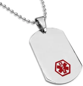 Stainless Steel Classic Medical Alert ID Dog Tag Pendant Necklace