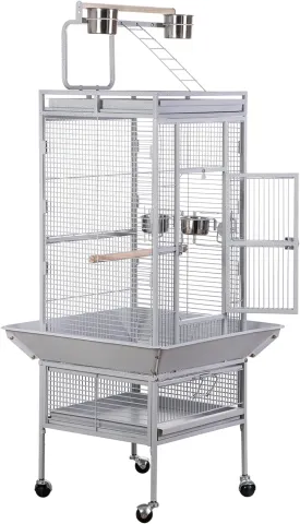 SUPER DEAL PRO 61-inch 2in1 Large Bird Cage with Rolling Stand Playtop Parrot Chinchilla Finch Cage Macaw Conure Cockatiel Cockatoo Pet House Wrought Iron Birdcage, White