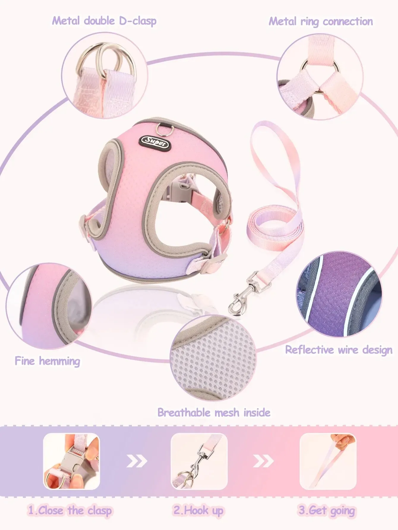 Supet Adjustable Pet Harness - Reflective and Breathable Vest for Dogs and Cats
