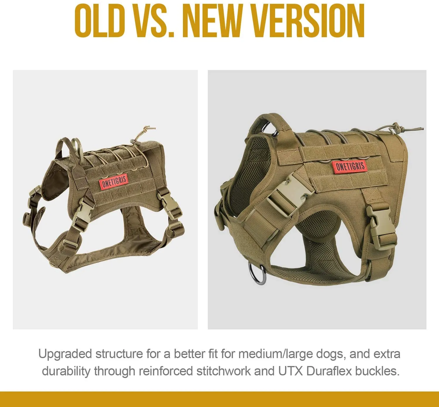 Tactical Dog Harness Vest with Handle, Military Dog Harness for Large Medium Dogs,No-Pull Service Dog Vest with Hook & Loop Panels,Adjustable Dog Vest Harness for Walking Hiking Training