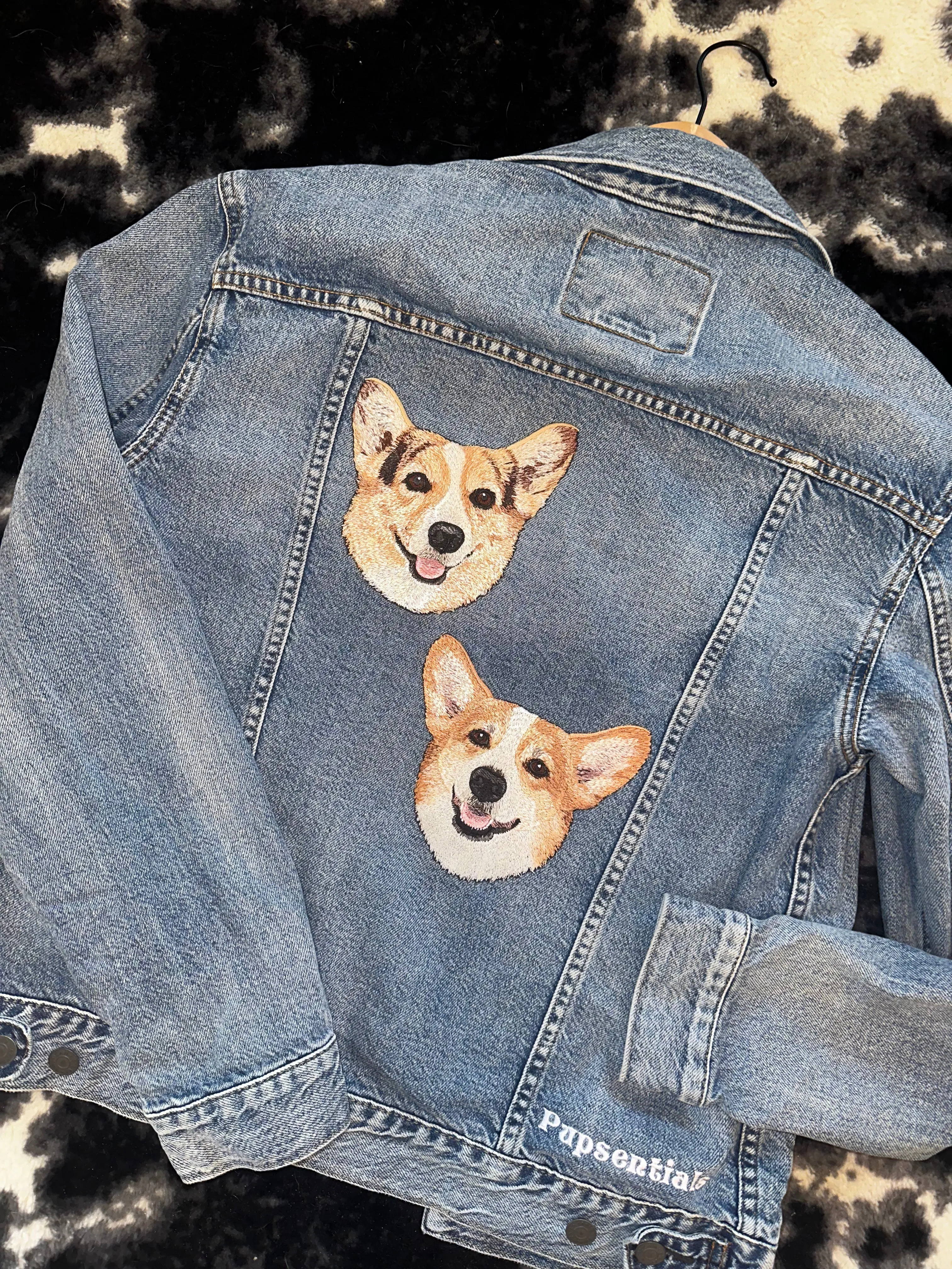 The Ultimate Custom Large Pet Portrait Embroidered Patch Denim Jacket