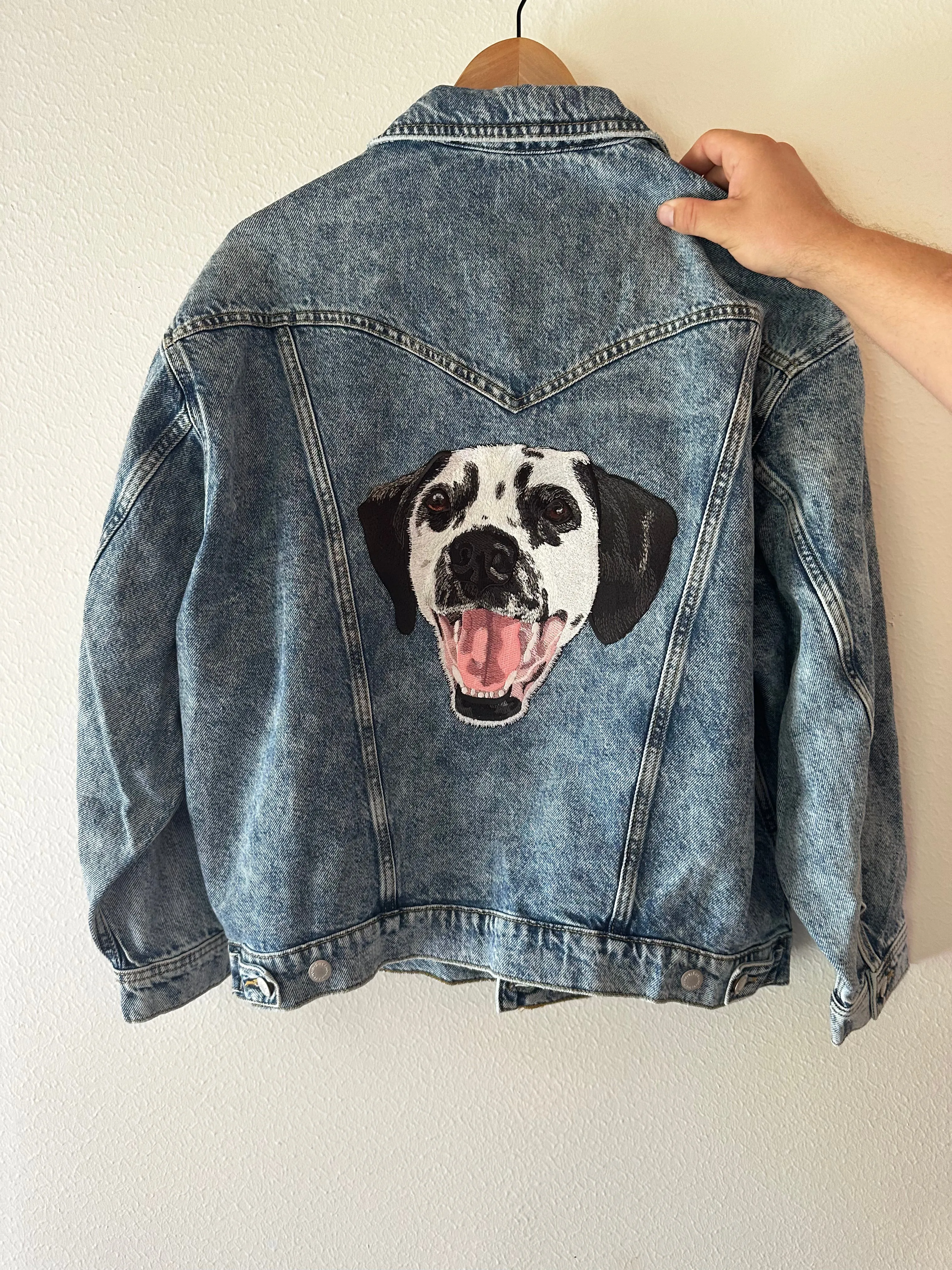The Ultimate Custom Large Pet Portrait Embroidered Patch Denim Jacket