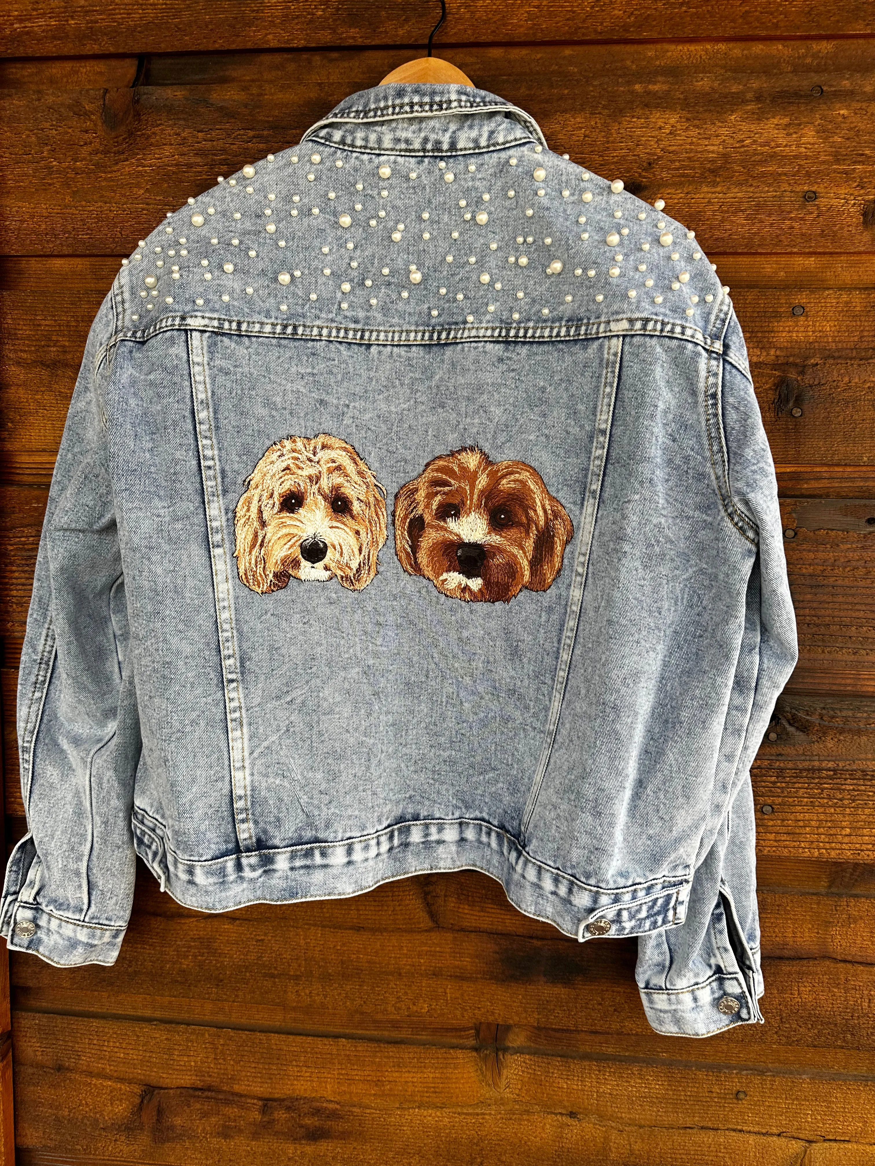 The Ultimate Custom Large Pet Portrait Embroidered Patch Denim Jacket