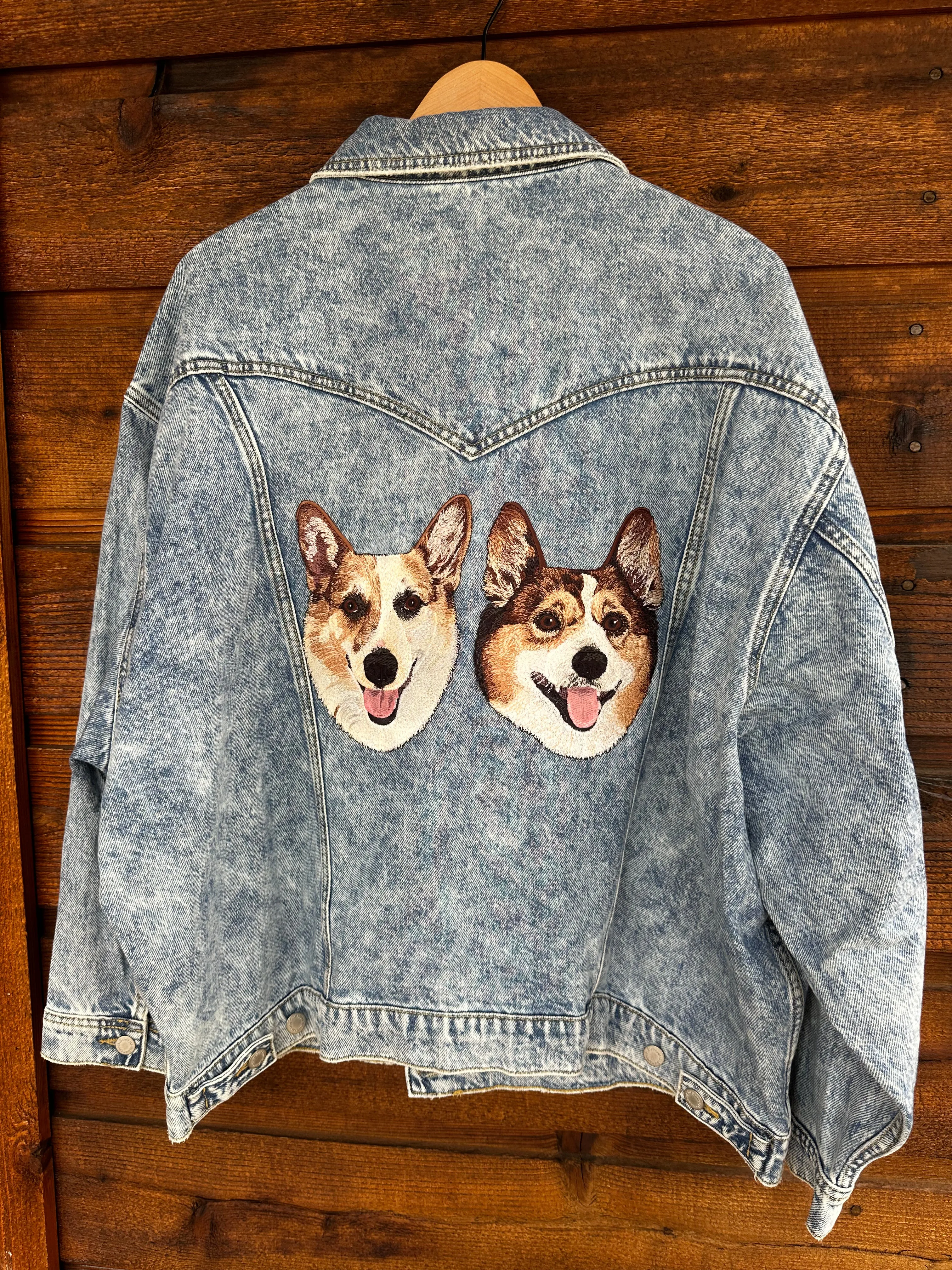 The Ultimate Custom Large Pet Portrait Embroidered Patch Denim Jacket