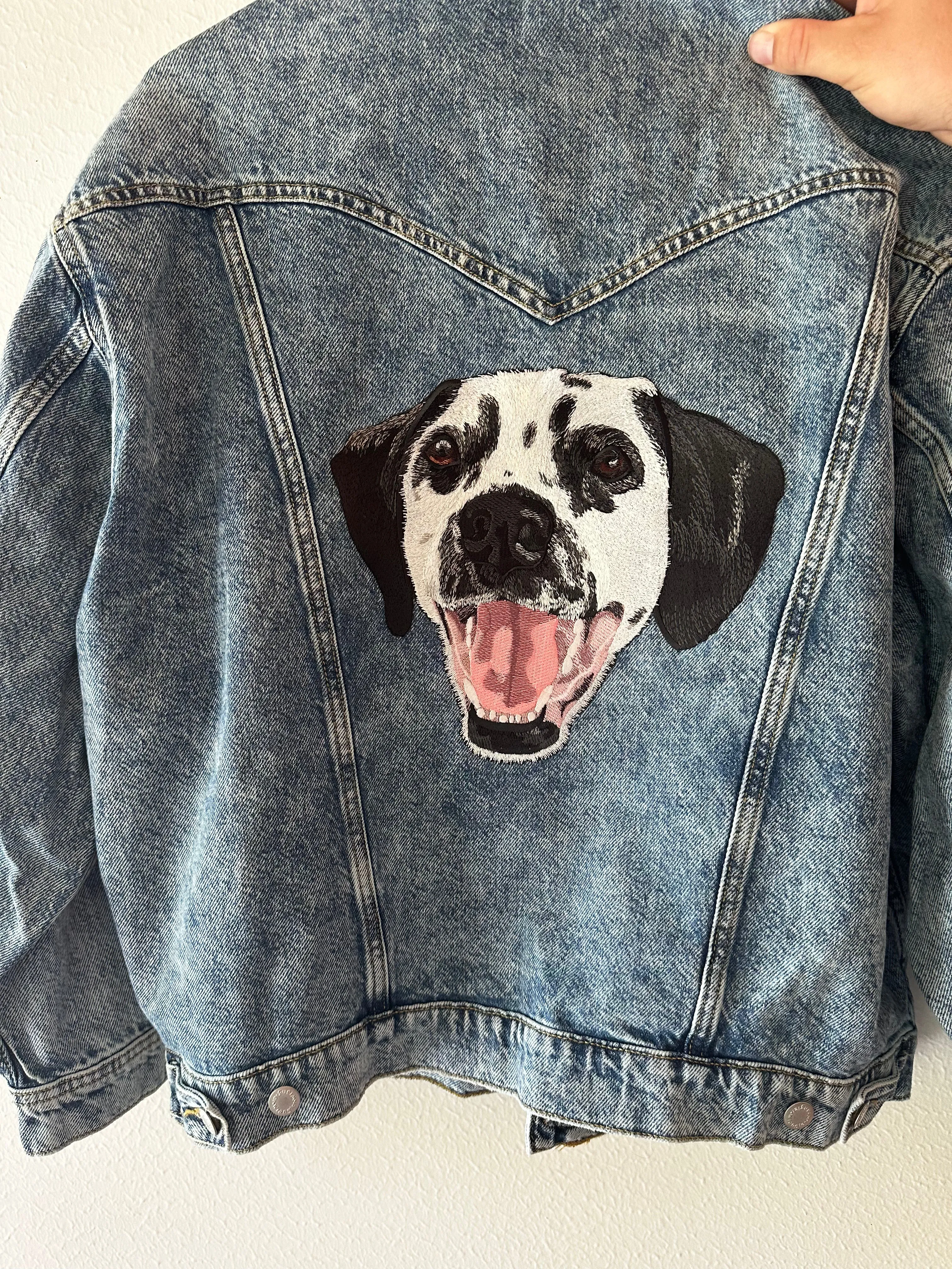 The Ultimate Custom Large Pet Portrait Embroidered Patch Denim Jacket