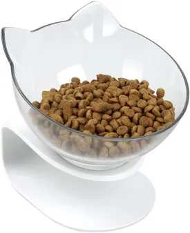 Tilted Raised Posture Cat Food Bowl Neck Protection Anti Vomiting 15 Degree Elevated Slanted Stand Pet Bowls for Cats and Small Dogs (Single)