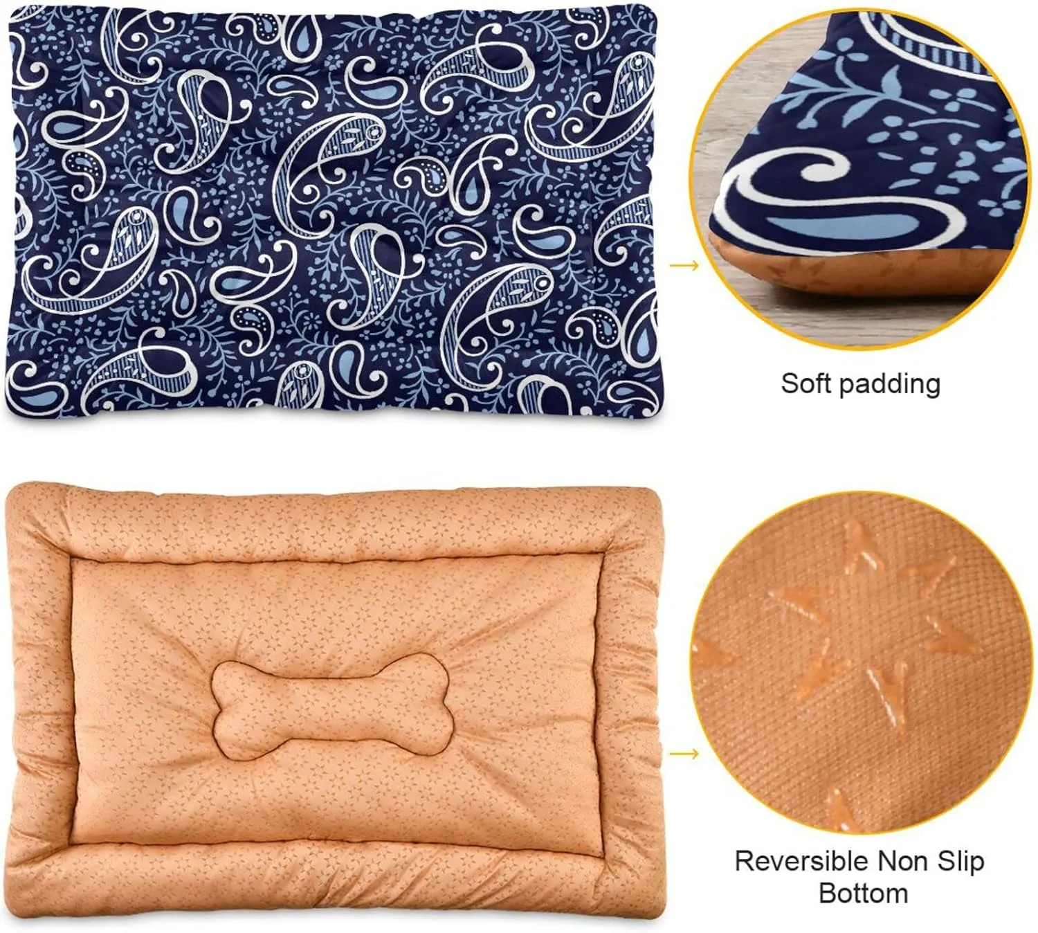 Traditional Paisley Dog Bed Cat Bed Soft Washable Pet Crate Mat Non Slip Comfortable Dog Kennel Crate Mat for Indoor Small Medium Large Dogs, 24 x 36 Inch