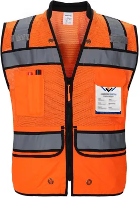 UNINOVA Surveyor Safety Vest Reflective for Men, Class 2 Mesh Safety Vests Reflective with Pockets and Zipper,High Visibility Construction Work Surveyor Vest