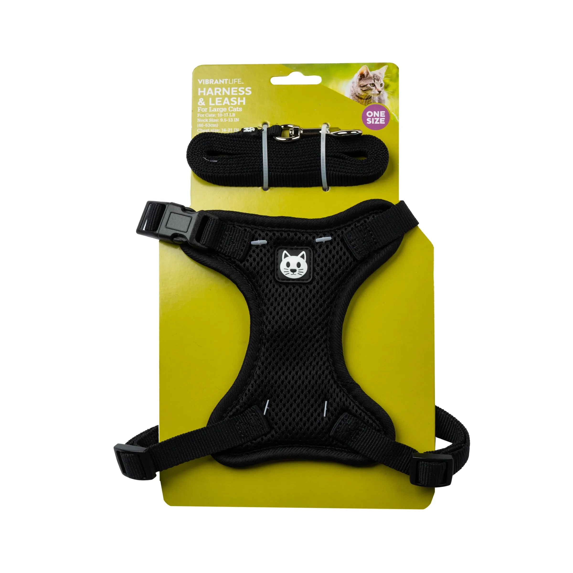 Vibrant Life, Polyester Large Cat Harness and Leash Combo, Black, One Size