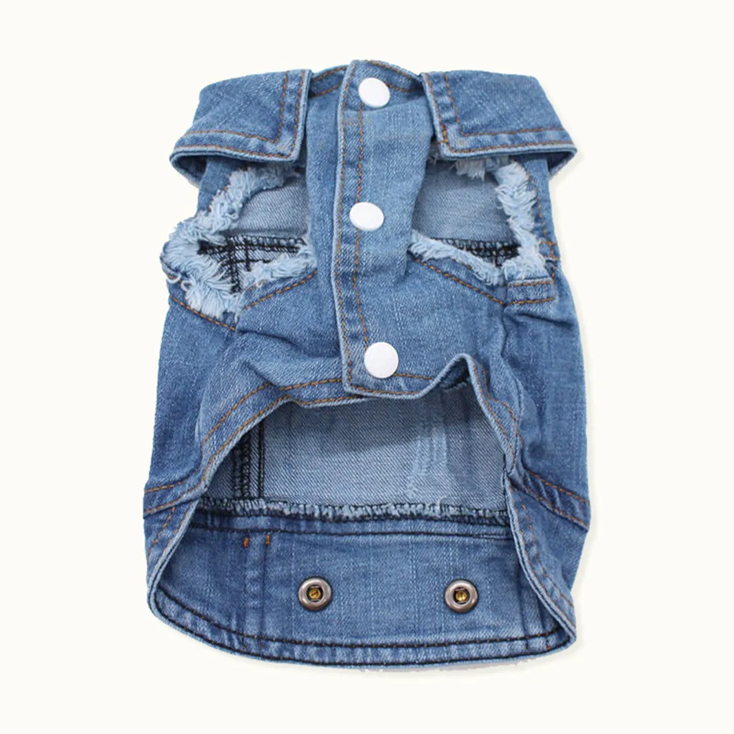 Vintage Look Distressed Denim Pet Jacket Vest