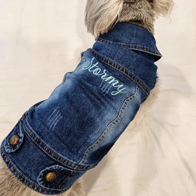 Vintage Look Distressed Denim Pet Jacket Vest
