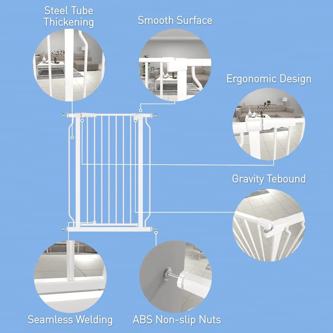 WAOWAO Extra Tall 40.55" Baby Gate 76.77-85.43" Wide Pressure Mounted Walk Through Swing Auto Close Safety White Metal Toddler Child Dog Pet for Indoor Stairs,Doorways,Kitche