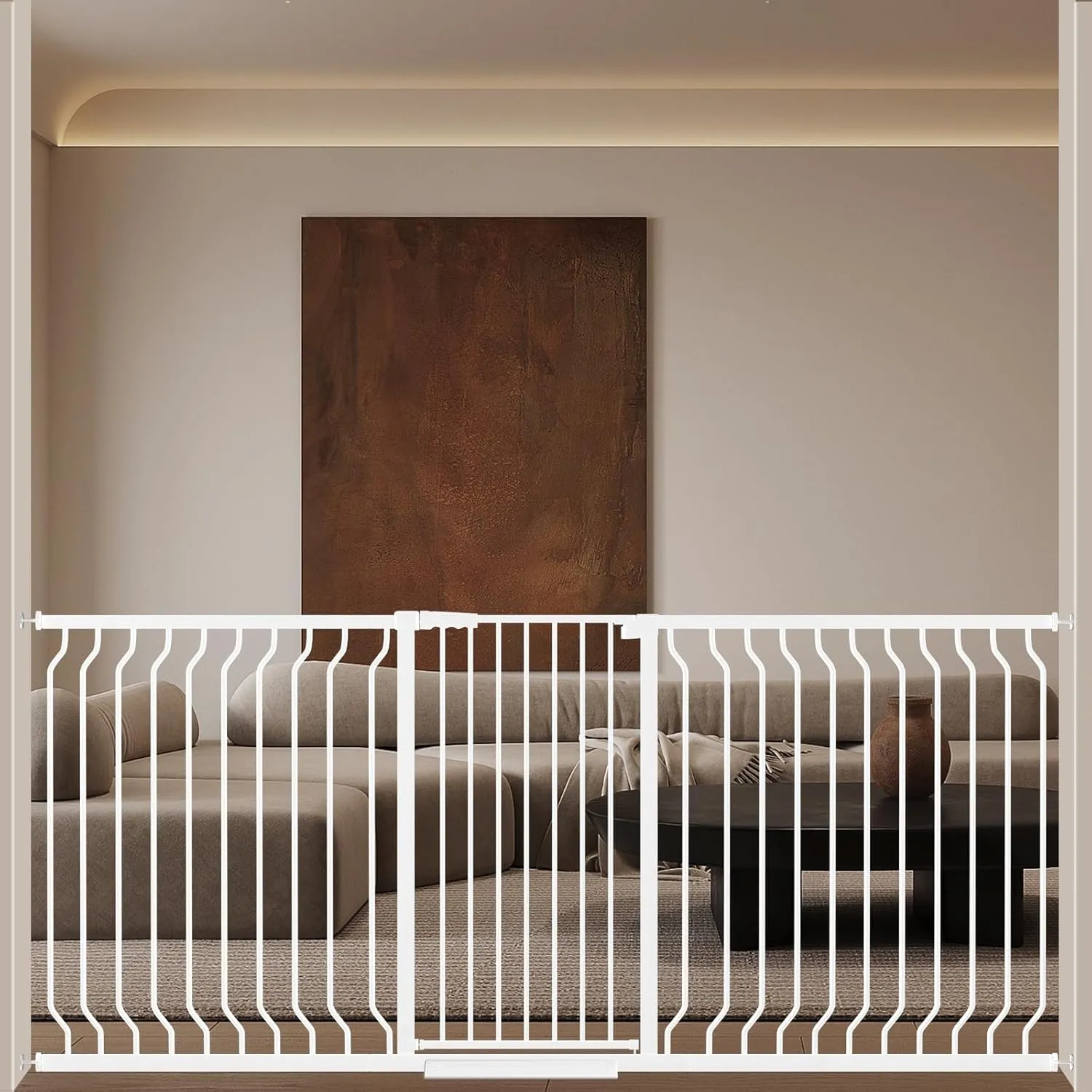 WAOWAO Extra Tall 40.55" Baby Gate 76.77-85.43" Wide Pressure Mounted Walk Through Swing Auto Close Safety White Metal Toddler Child Dog Pet for Indoor Stairs,Doorways,Kitche