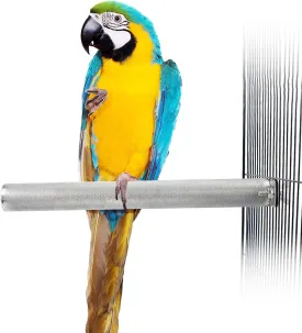 Wontee Bird Perch Stand Stainless Steel Parrot Cage Perch Accessories for Parakeets Cockatiels Conures African Greys Macaws Amazon Parrots (XL (11.8"x1.3")