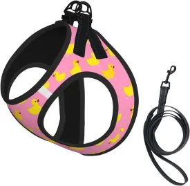 Yellow Rubber Ducks Pink No Pull Dog Harness and Leash Set, Reflective Vest for Small Dogs Adjustable, Cute Breathable Mesh Puppy Harness for Walking Leash Training,Small