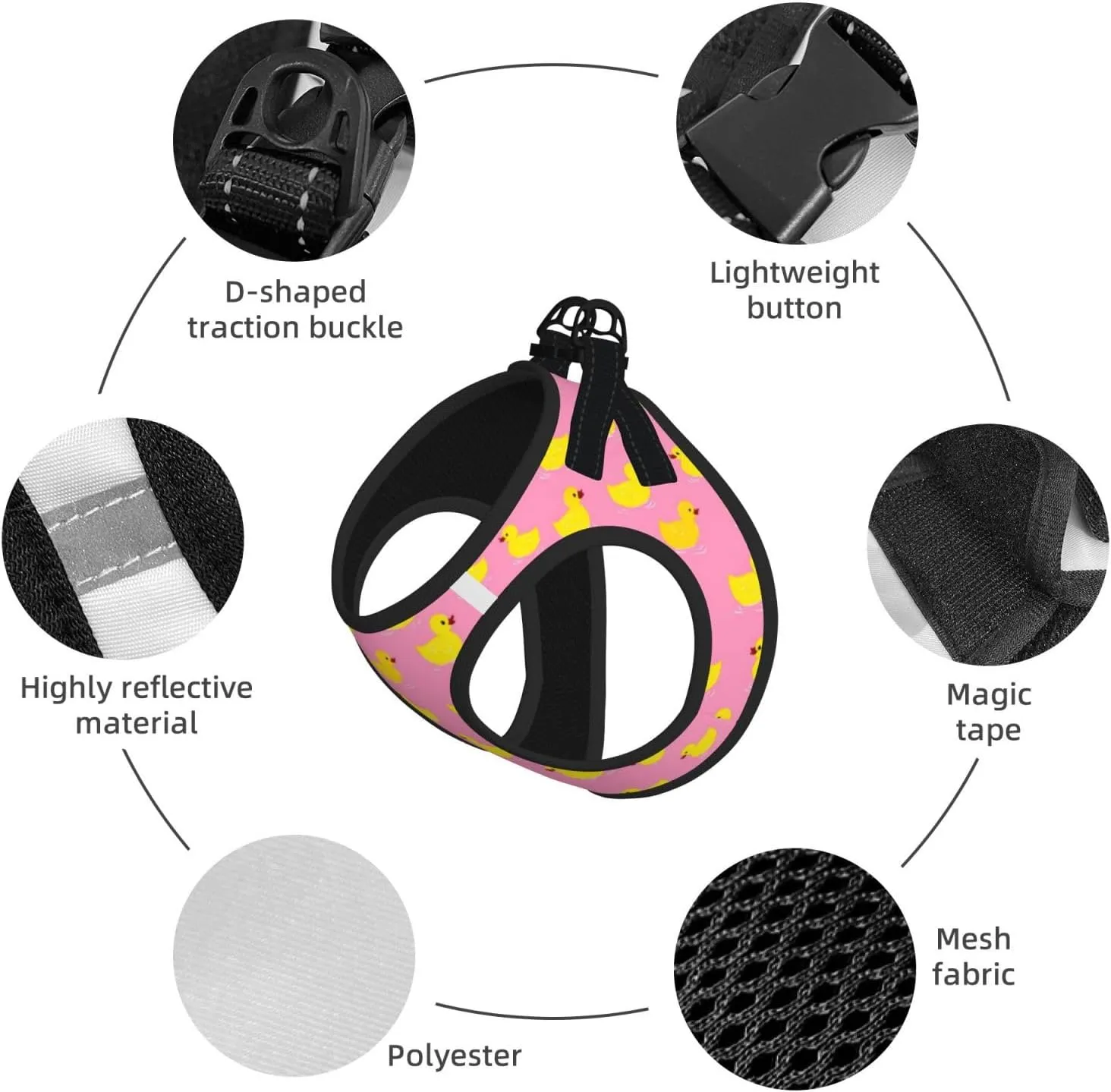 Yellow Rubber Ducks Pink No Pull Dog Harness and Leash Set, Reflective Vest for Small Dogs Adjustable, Cute Breathable Mesh Puppy Harness for Walking Leash Training,Small