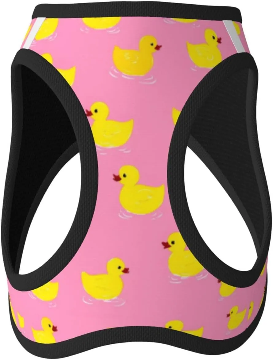 Yellow Rubber Ducks Pink No Pull Dog Harness and Leash Set, Reflective Vest for Small Dogs Adjustable, Cute Breathable Mesh Puppy Harness for Walking Leash Training,Small