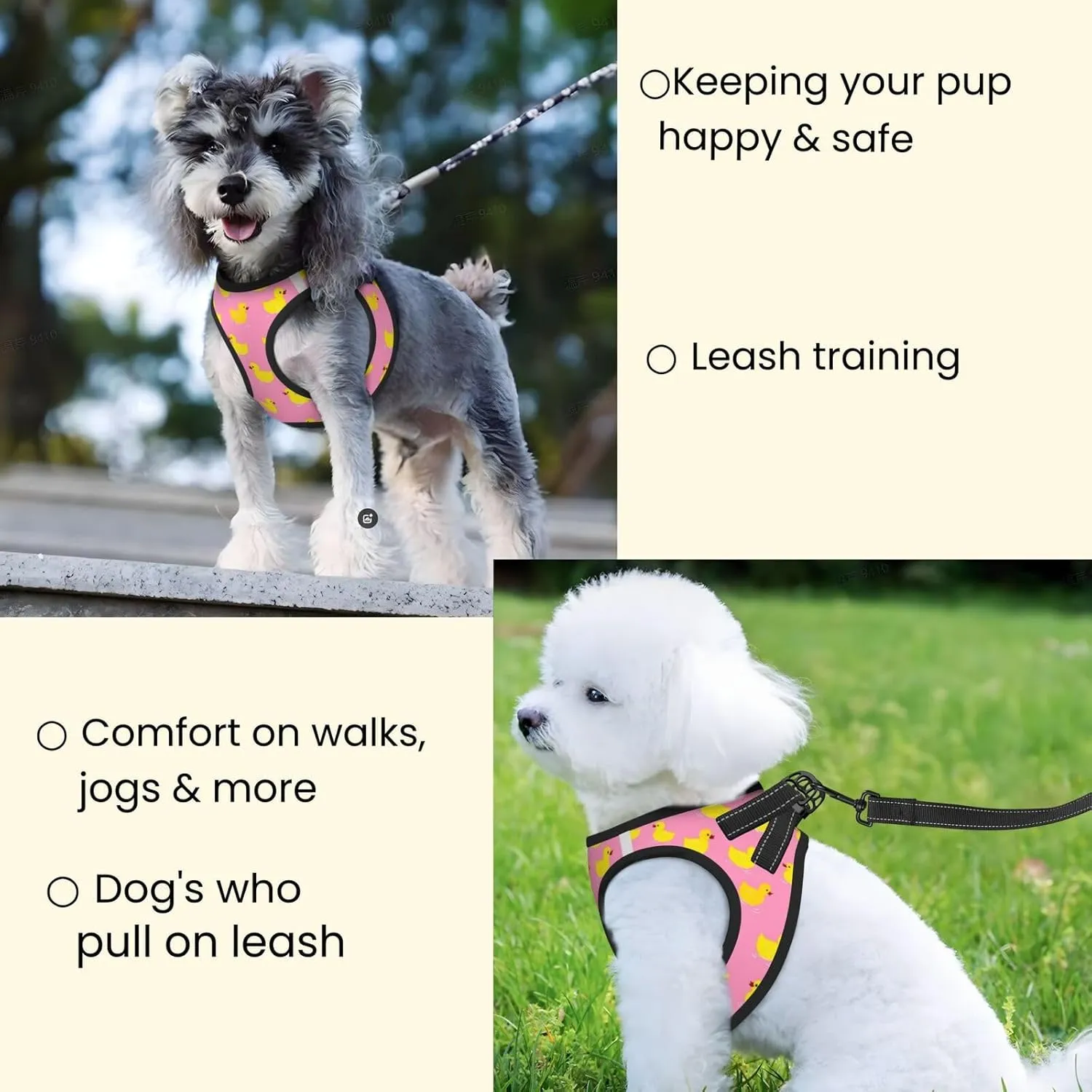 Yellow Rubber Ducks Pink No Pull Dog Harness and Leash Set, Reflective Vest for Small Dogs Adjustable, Cute Breathable Mesh Puppy Harness for Walking Leash Training,Small