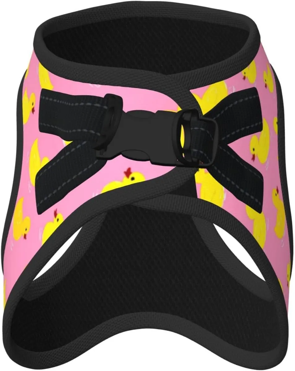 Yellow Rubber Ducks Pink No Pull Dog Harness and Leash Set, Reflective Vest for Small Dogs Adjustable, Cute Breathable Mesh Puppy Harness for Walking Leash Training,Small