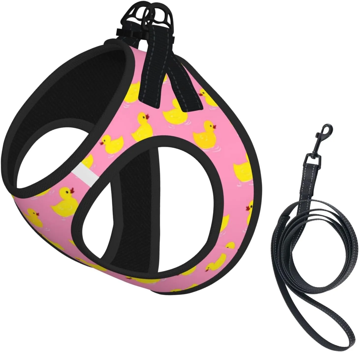 Yellow Rubber Ducks Pink No Pull Dog Harness and Leash Set, Reflective Vest for Small Dogs Adjustable, Cute Breathable Mesh Puppy Harness for Walking Leash Training,Small