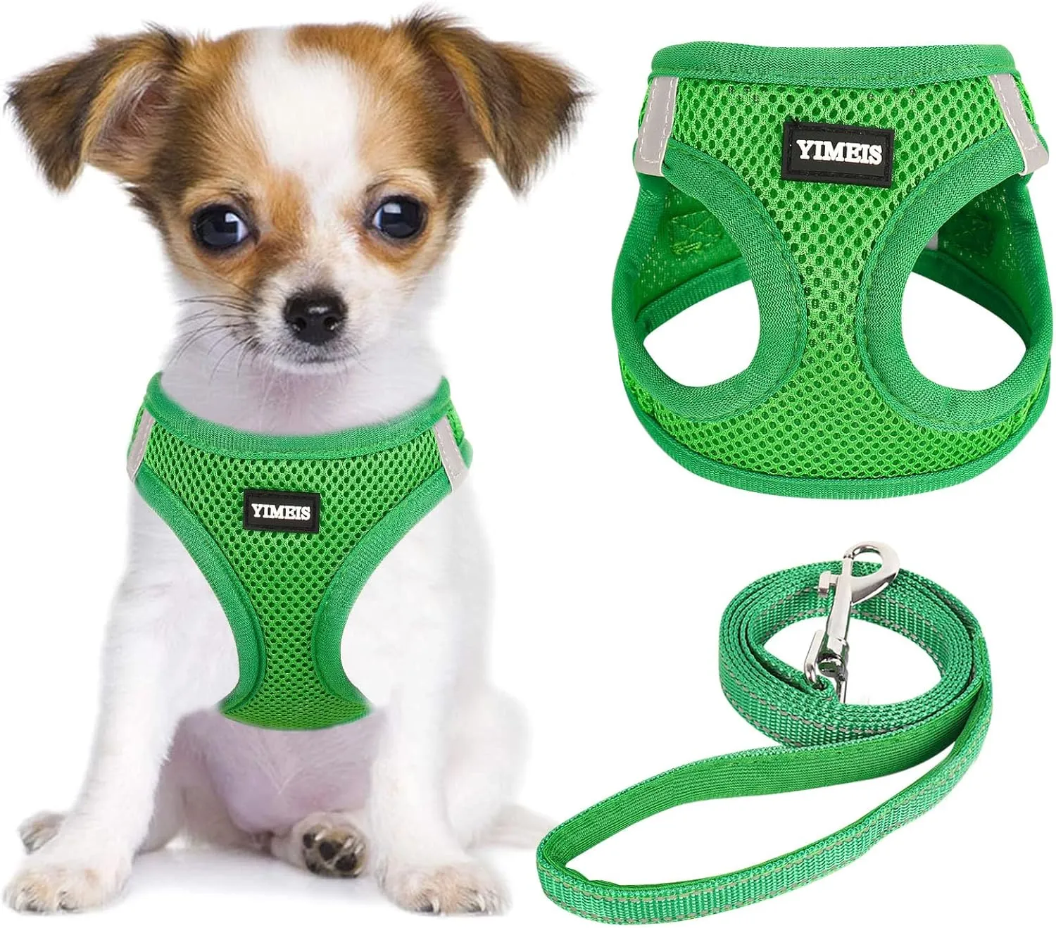 YIMEIS Dog Harness and Leash Set, No Pull Soft Mesh Pet Harness, Reflective Adjustable Puppy Vest for Small Medium Large Dogs, Cats (Green, Small (Pack of 1)