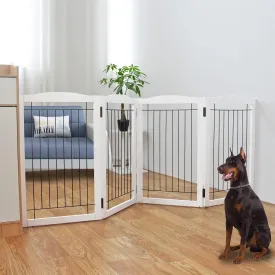 ZJSF Freestanding Foldable Dog Gate - Extra Wide White Puppy Gate for Stairs & Doorways - Tall 4 Panels Wooden Pet Fence